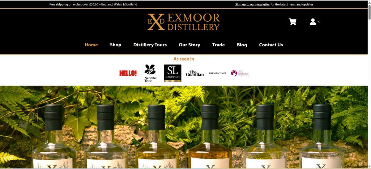 Homepage of Exmoor Distillery (exmoordistillery.co.uk) -- Maad House brand review