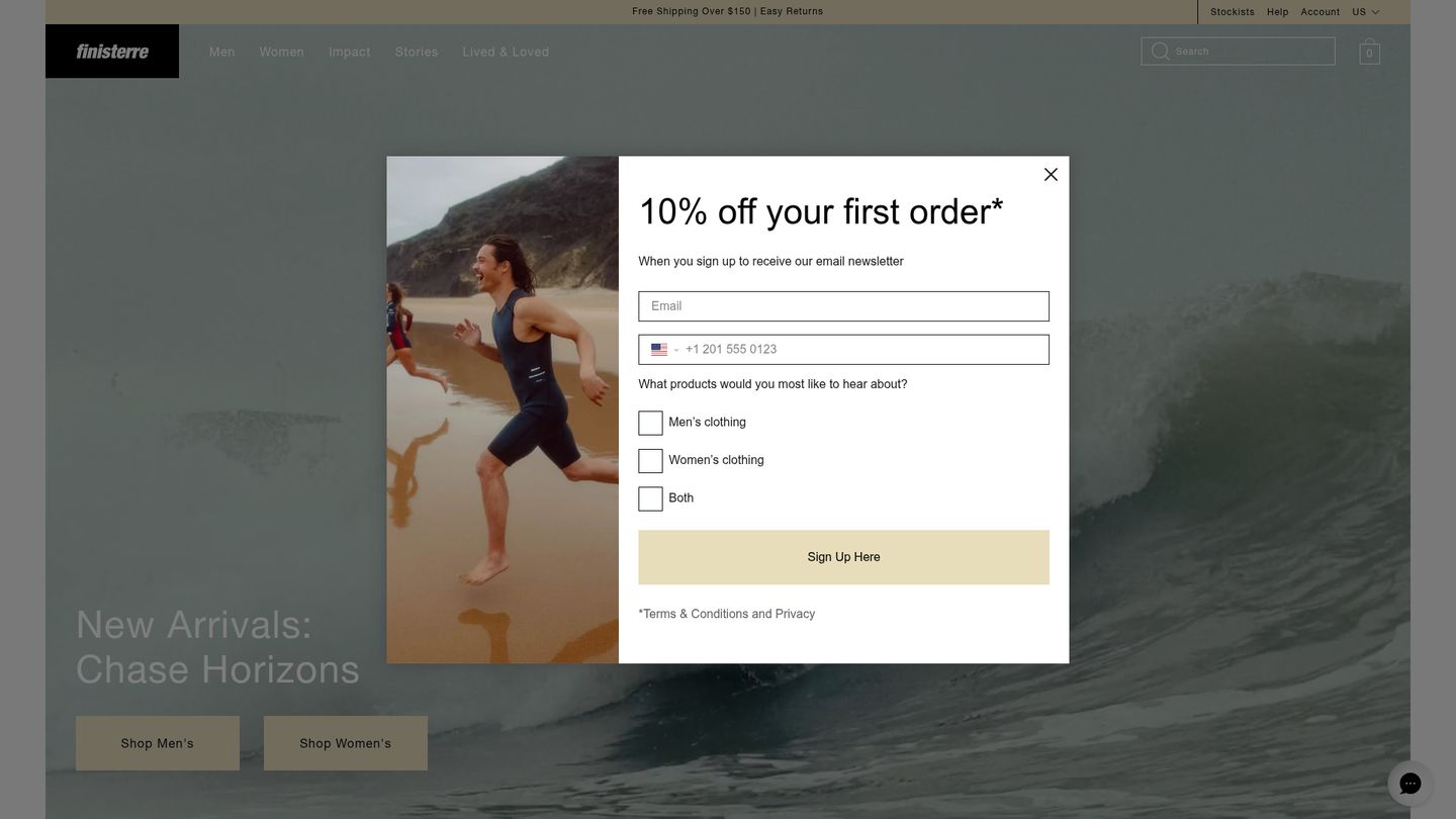 Homepage of Finisterre (finisterre.com) -- Maad House brand review