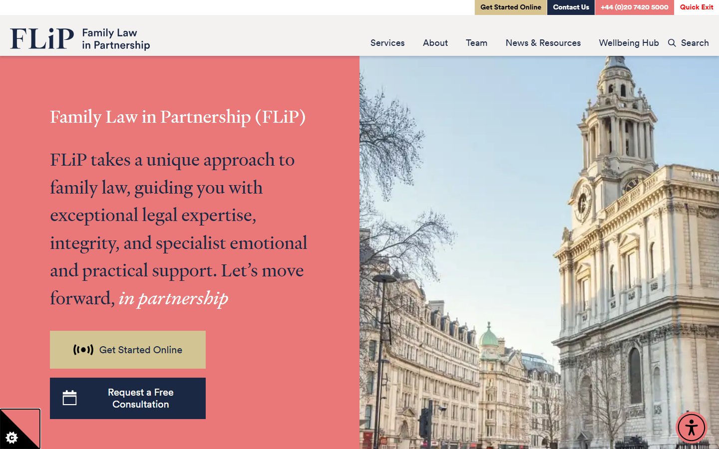 Homepage of FLiP Family Law (www.flip.co.uk) -- Maad House brand review