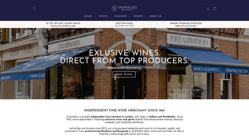 Homepage of Friarwood Wines (friarwood.com) -- Maad House brand review