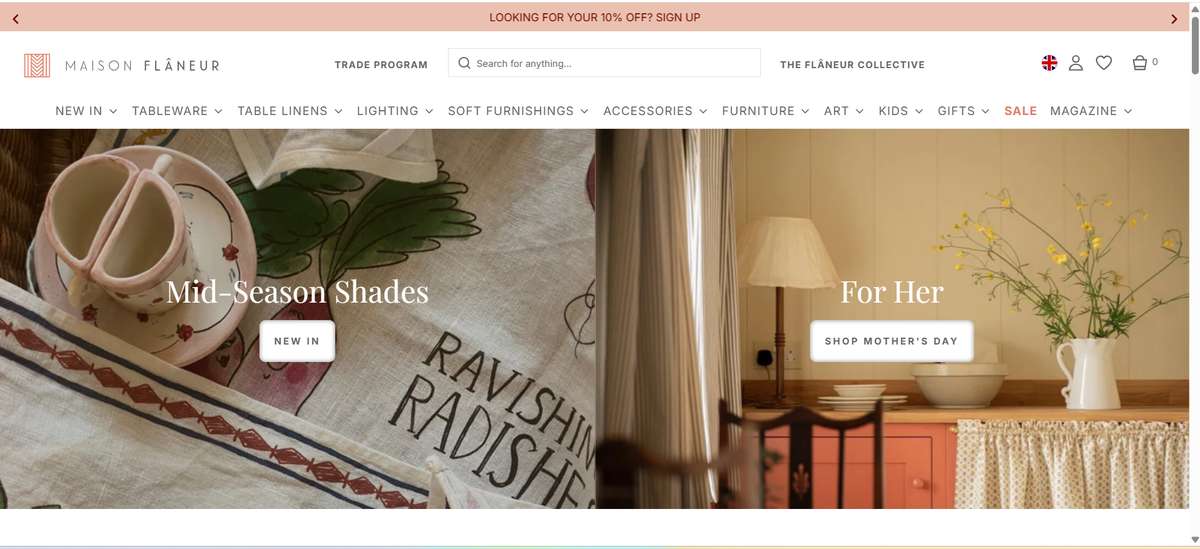 Homepage of Maison Flaneur (maisonflaneur.com) -- Maad House brand review