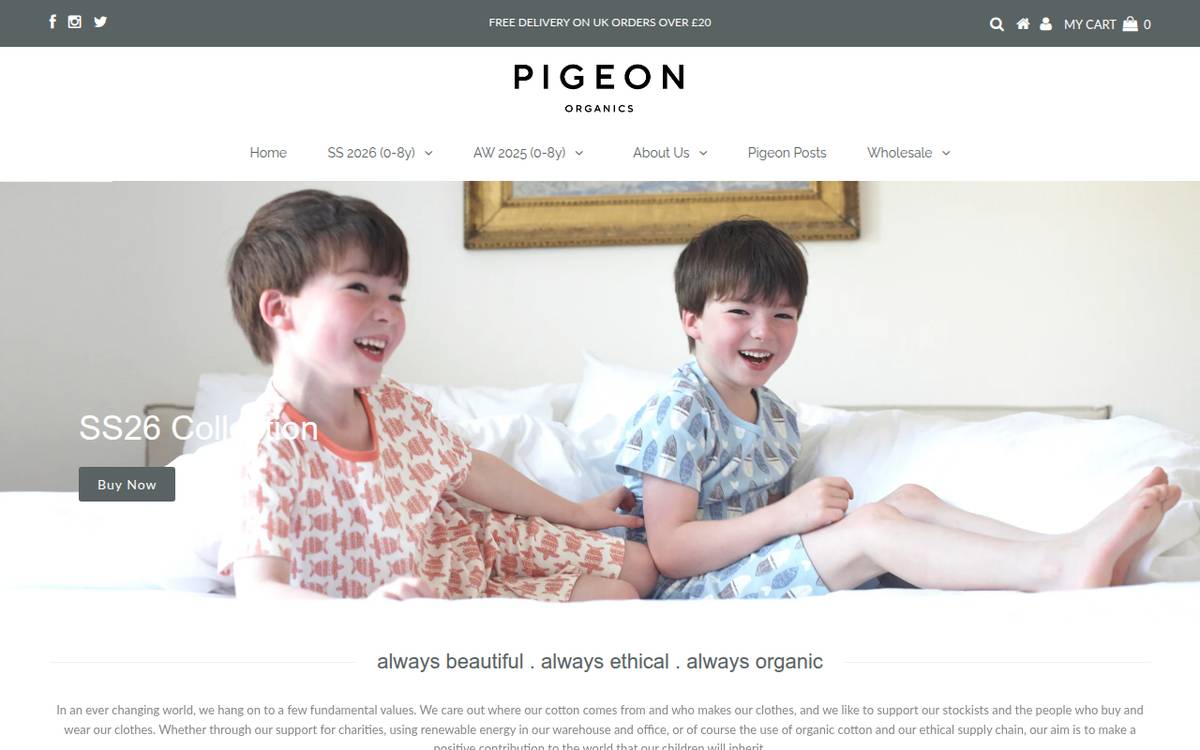 Homepage of Pigeon Organics (pigeonorganics.com) -- Maad House brand review