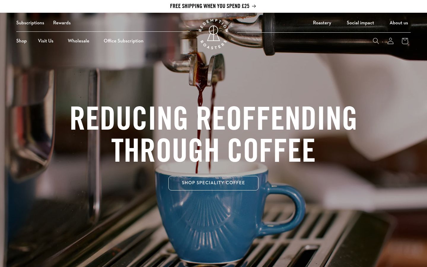Homepage of Redemption Roasters (redemptionroasters.com) -- Maad House brand review