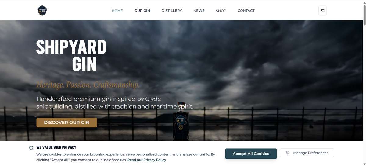 Homepage of Shipyard Gin (shipyard-gin.com) -- Maad House brand review