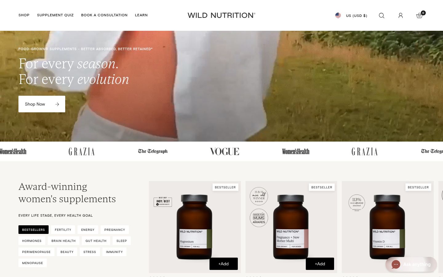 Homepage of Wild Nutrition (wildnutrition.com) -- Maad House brand review